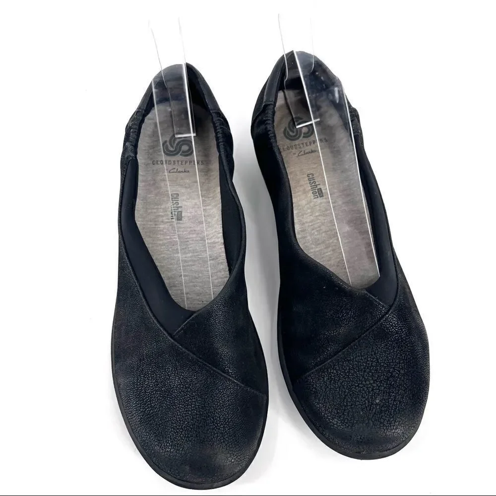 Clarks Sillian Holly‎ black flats slip on shoes Cloudsteppers size 7.5